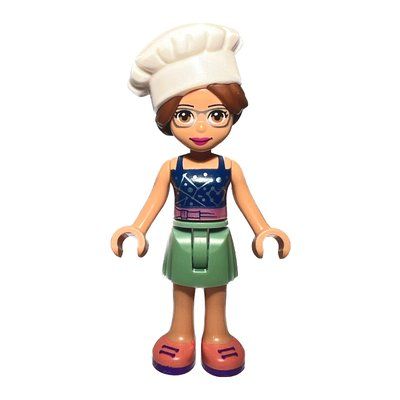 Minifigure Olivia - Dark Blue Top, Sand Green Skirt, Chef's Hat from set 41705