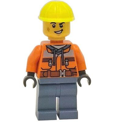 Figurine Man, Orange Safety Jacket, Sand Blue Legs, Vibrant Yellow Hard Hat du set 60336