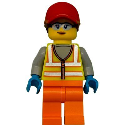 Figurine Woman, Vibrant Yellow Safety Vest, Orange Legs, Red Cap, Safety Glasses du set 60336