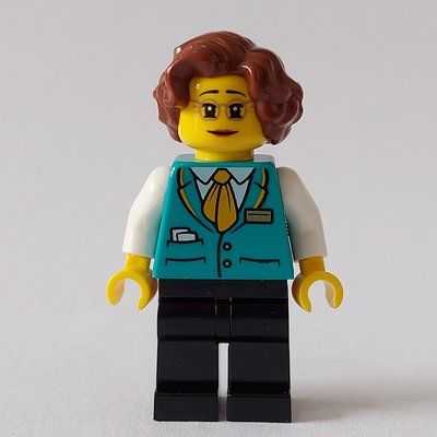 Figurine Train Conductor, Dark Turquoise Vest, Reddish Brown Hair, Glasses du set 60337
