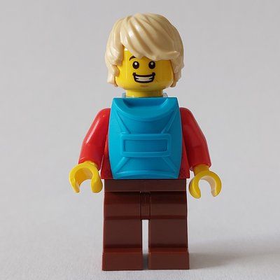 Figurine Man, Red Plaid Shirt, Reddish Brown Legs, Tan Hair, Backpack on Front du set 60337