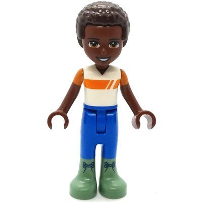 Minifiguur Elijah - White/Orange Shirt, Blue Pants, Dark Brown Hair uit set 41722