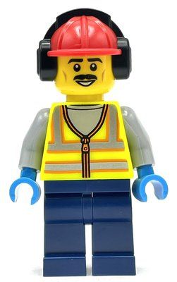 Minifigur Vibrant Yellow Safety Vest, Dark Blue Legs, Red Hat aus Set 60339