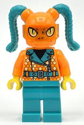 Minifigur Orange Torso, Dark Turquoise Legs, Orange Helmet with Dark Turquoise Braids aus Set 60339