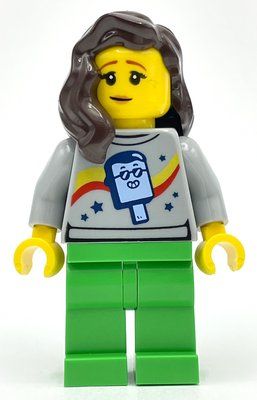 Minifigur Light Bluish Grey Torso, Bright Green Legs, Dark Brown Hair aus Set 60339
