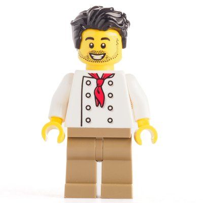 Figurine Chef - White Torso, Dark Tan Legs, Black Hair du set 31131
