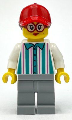 Figurine White/Dark Turquoise Torso, Light Bluish Grey Legs, Red Cap with Reddish Brown Hair du set 10303
