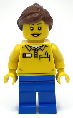 Figurine LEGO Employee, Yellow Torso, Blue Legs, Reddish Brown du set 10303