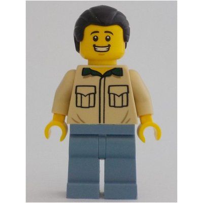 Minifigur Tan Torso, Sand Blue Legs, Black Hair aus Set 910013
