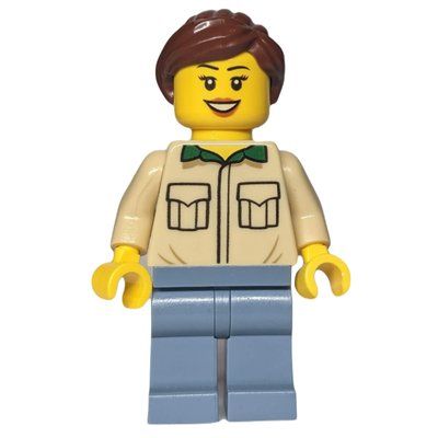Minifigur Tan Torso, Sand Blue Legs, Reddish Brown Hair aus Set 910013