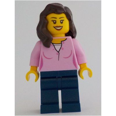 Minifigur Bright Pink Torso, Dark Blue Legs, Dark Brown Hair aus Set 910013