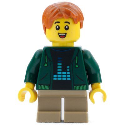 Minifigure Kid - Dark Green Torso, Dark Tan Legs, Dark Orange Hair del set 40574