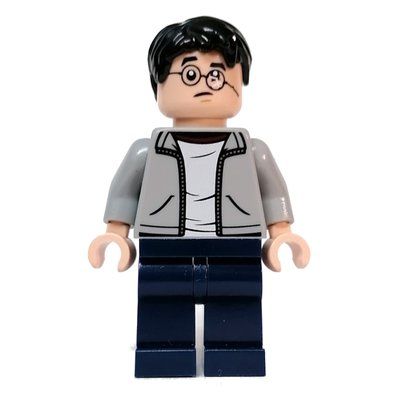 Figurine Harry Potter, Open Light Bluish Gray Jacket over White Shirt, Dark Blue Legs du set 76405