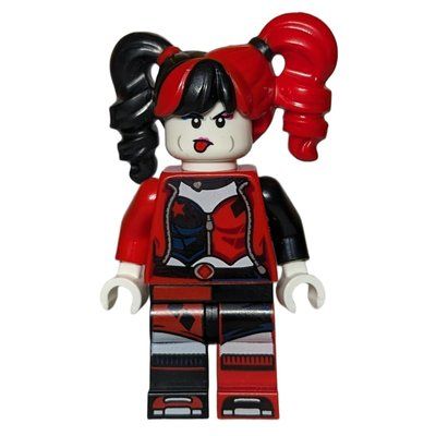Minifigure Harley Quinn in Black and Red Jester Outfit, Black/Red Hair del set 76220