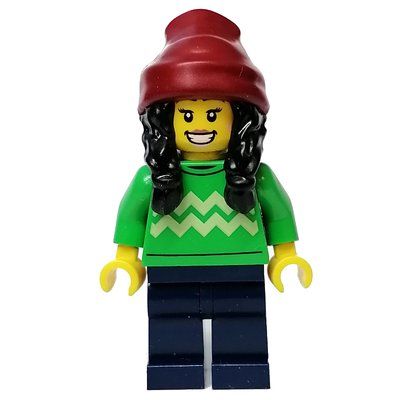 Figurine Bright Green Torso, Dark Blue Legs, Dark Red Beanie, Black Hair du set 10308