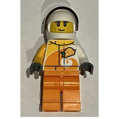 Minifigur Racer, White and Orange Jumpsuit with 'VITA RUSH', White Helmet with Visor (3626cpr3025 Head) aus Set 60218