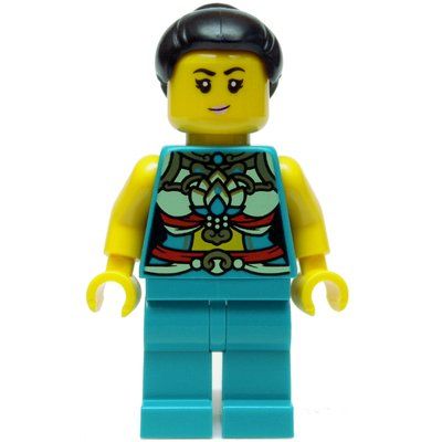 Figurine Dark Turquoise Torso, Chinese Decorations, Dark Turquoise Legs, Black Hair Bun du set 80111