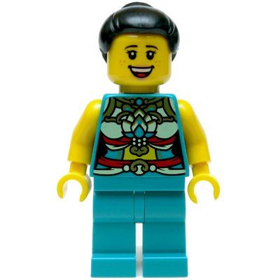Figurine Dark Turquoise Torso, Chinese Decorations, Dark Turquoise Legs, Black Hair Bun du set 80111