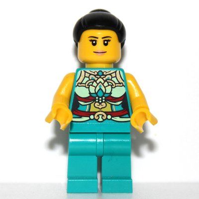 Figurine Dark Turquoise Torso, Chinese Decorations, Dark Turquoise Legs, Black Hair Bun du set 80111