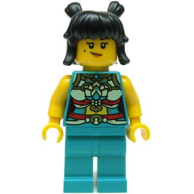 Figurine Dark Turquoise Torso, Chinese Decorations, Dark Turquoise Legs, Black Hair 2 Bunds du set 80111