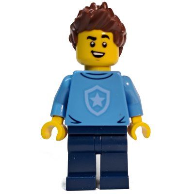 Minifiguur Police Officer, Sweater with Police Badge, Spiked Reddish Brown Hair uit set 60372