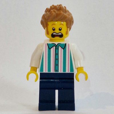 Figurine Vendor, White and Dark Turquoise Striped Shirt, Medium Nougat Hair du set 60375