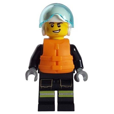 Figurine Firefighter, Black Fire Suit, Orange Life Vest, White Helmet du set 60373