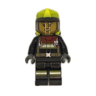 Figurine Firefighter, Black Fire Suit, Vibrant Yellow Helmet with Visor du set 60374