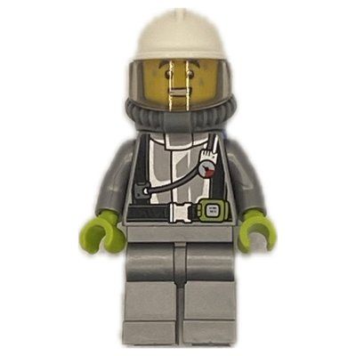 Figurine Firefighter, Silver Fire Suit, White Helmet with Visor, Blue Airtanks du set 60374