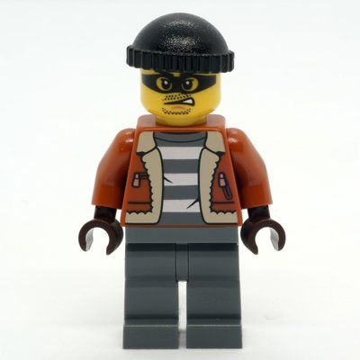 Minifigur Criminal, Dark Orange Jacket, Dark Bluish Gray Legs, Black Beanie aus Set 60371