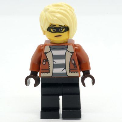 Minifiguur Criminal, Dark Orange Jacket, Black Legs, Bright Light Yellow Hair uit set 60370