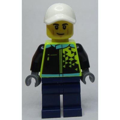 Minifigure Racer, Vibrant Yellow and Dark Blue Race Suit, White Cap from set 60383