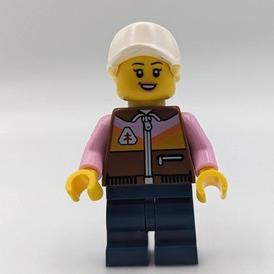 Figurine Dirt Bike Rider, Female - Reddish Brown Vest, Dark Blue Legs, White Cap with Ponytail du set 60387