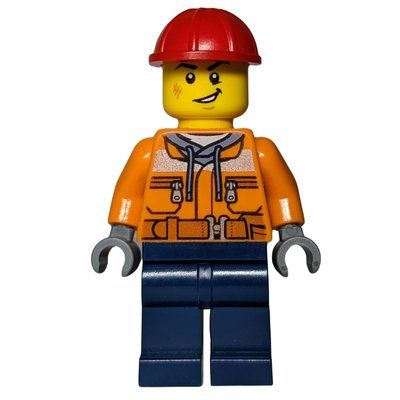 Figurine Construction Worker, Orange Safety Jacket, Dark Blue Legs, Red Hard Hat du set 60385