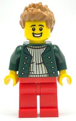 Figurine Pizza Delivery Driver - Dark Green Torso, Red Legs, Medium Nougat Hair du set 10312