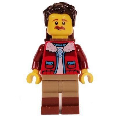 Figurine Red Torso, Dark Tan/Reddish Brown Legs, Dark Brown Hair, Backpack du set 21338