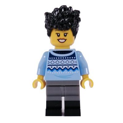 Figurine Bright Light Blue Torso, Dark Bluish Grey/Black Legs, Black Hair du set 21338