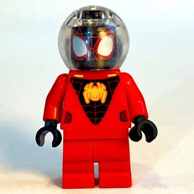 Minifigur Spin / Spider-Man (Miles Morales), Medium Red Legs, Bubble Helmet aus Set 10790