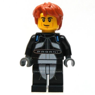 Minifigure Race Driver - Black Torso, Black Legs, Dark Orange Hair del set 76915