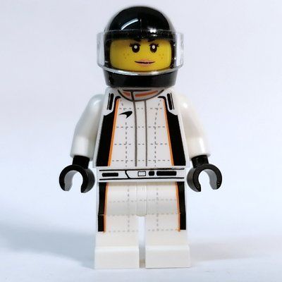 Minifigure Race Driver - White Torso, White Legs, Black Helmet from set 76918
