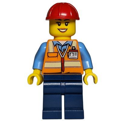 Figurine Construction Worker - Orange Torso, Dark Blue Legs, Red Helmet, Female du set 910008