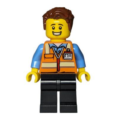 Minifigure Orange Torso, Black Legs, Reddish Brown Hair del set 910002