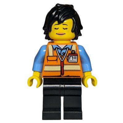 Minifigure Orange Torso, Black Legs, Black Hair del set 910002