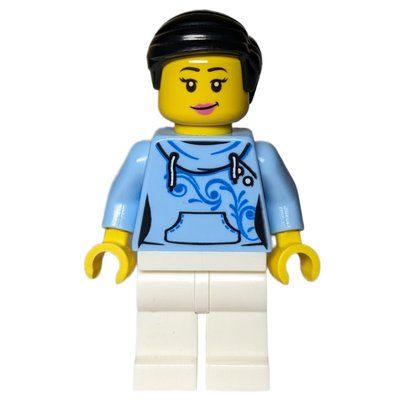 Minifigure Bright Light Blue Torso, White Legs, Black Hair del set 910002