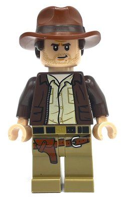 Minifigurka Indiana Jones in Dark Brown Jacket, Tan Shirt, Light Nougat Hands z zestawu 77015