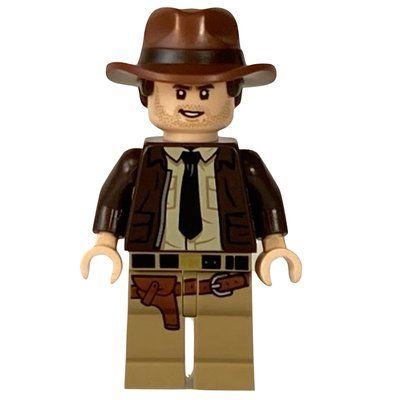 Minifigure Indiana Jones in Dark Brown Jacket, Tan Shirt, Black Tie del set 77012