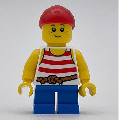 Minifigurka Kid Pirate - Red Striped Shirt, Blue Legs, Red Bandana z zestawu 40589