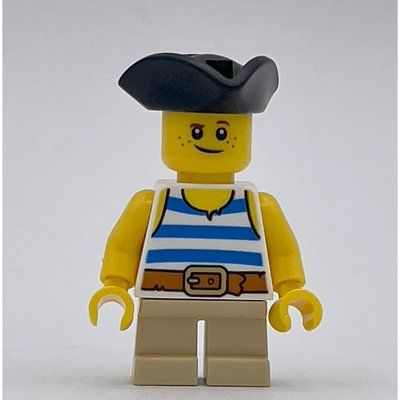 Minifigurka Kid Pirate - Blue Striped Shirt, Tan Legs, Black Tricorne z zestawu 40589