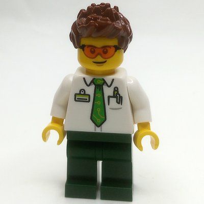 Figurine Man, White Shirt, Dark Green Legs, Orange Glasses du set 60380