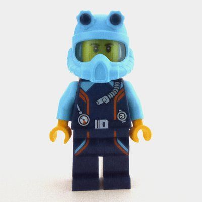 Minifigure Ocean Explorer Diver, Dark Blue Wetsuit, Medium Azure Helmet del set 60368